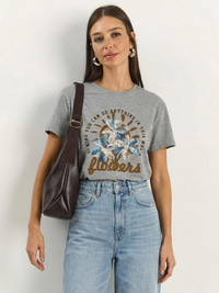 Kadın Kabartma Çiçek Aplikeli Yazı Baskılı Basic T-Shirt 7524 60283951 - Gri T-SHİRT modelleri