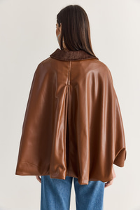 Kadın Kadife Yaka Çift Düğmeli Astarlı Oversize Suni Deri Panço 1160 60286761 - Taba DIŞ GİYİM modelleri