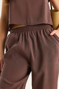 Kadın Kalın Askılı Bluz Beli Lastikli Pantolon Modal Takım 3089 60283231 - Cappuccino