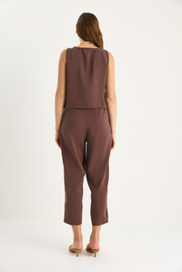 Kadın Kalın Askılı Bluz Beli Lastikli Pantolon Modal Takım 3089 60283231 - Cappuccino