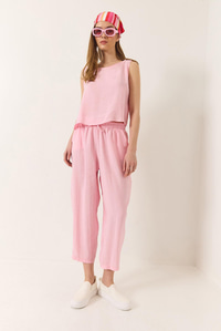 Kadın Kalın Askılı Bluz Beli Lastikli Pantolon Modal Takım 3089 60283231 - Toz Pembe
