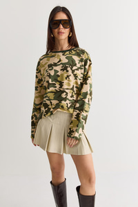 Kadın Kamuflaj Desenli Oversize Sweatshirt 6216 60286561 - Yeşil SWEATSHİRT modelleri