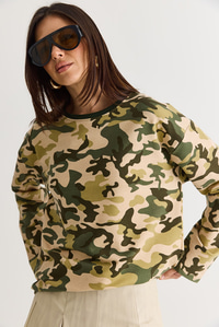 Kadın Kamuflaj Desenli Oversize Sweatshirt 6216 60286561 - Yeşil SWEATSHİRT modelleri