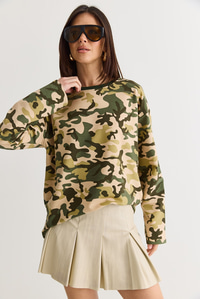 Kadın Kamuflaj Desenli Oversize Sweatshirt 6216 60286561 - Yeşil SWEATSHİRT modelleri