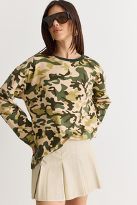 Kadın Kamuflaj Desenli Oversize Sweatshirt 6216 60286561 - Yeşil SWEATSHİRT modelleri