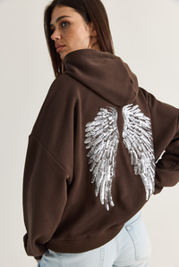 Kadın Kanat Detaylı Taş İşlemeli Kapüşonlu Kanguru Cepli Sweatshirt 4197 60286519 - Acı Kahve SWEATSHİRT modelleri