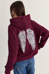 Kadın Kanat Detaylı Taş İşlemeli Kapüşonlu Kanguru Cepli Sweatshirt 4197 60286519 - Mürdüm SWEATSHİRT modelleri
