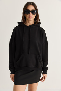 Kadın Kanat Detaylı Taş İşlemeli Kapüşonlu Kanguru Cepli Sweatshirt 4197 60286519 - Siyah SWEATSHİRT modelleri