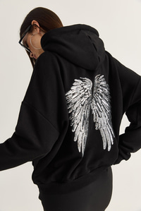 Kadın Kanat Detaylı Taş İşlemeli Kapüşonlu Kanguru Cepli Sweatshirt 4197 60286519 - Siyah SWEATSHİRT modelleri