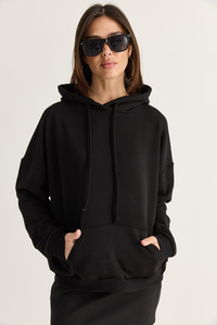 Kadın Kanat Detaylı Taş İşlemeli Kapüşonlu Kanguru Cepli Sweatshirt 4197 60286519 - Siyah SWEATSHİRT modelleri
