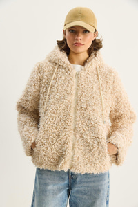 Kadın Kapüşonlu Astarlı Teddy Mont 2818 60281117 - Krem DIŞ GİYİM modelleri