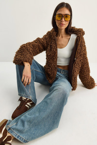 Kadın Kapüşonlu Astarlı Teddy Mont 2818 60281117 - Kahverengi DIŞ GİYİM modelleri