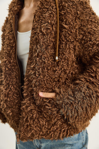 Kadın Kapüşonlu Astarlı Teddy Mont 2818 60281117 - Kahverengi DIŞ GİYİM modelleri