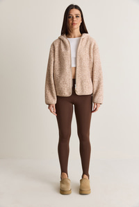 Kadın Kapüşonlu Biyeli Fermuarlı Cep Detaylı Teddy Peluş Sweat 2970 60286606 - Bej-Vizon SWEATSHİRT modelleri