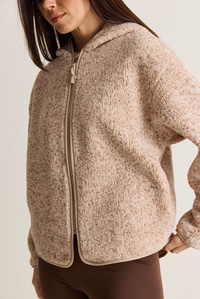 Kadın Kapüşonlu Biyeli Fermuarlı Cep Detaylı Teddy Peluş Sweat 2970 60286606 - Bej-Vizon SWEATSHİRT modelleri