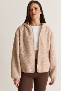 Kadın Kapüşonlu Biyeli Fermuarlı Cep Detaylı Teddy Peluş Sweat 2970 60286606 - Bej-Vizon SWEATSHİRT modelleri