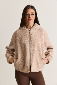 Kadın Kapüşonlu Biyeli Fermuarlı Cep Detaylı Teddy Peluş Sweat 2970 60286606 - Bej-Vizon SWEATSHİRT modelleri