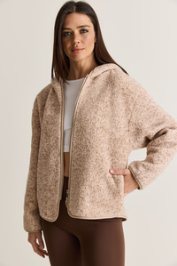 Kadın Kapüşonlu Biyeli Fermuarlı Cep Detaylı Teddy Peluş Sweat 2970 60286606 - Bej-Vizon SWEATSHİRT modelleri