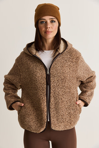 Kadın Kapüşonlu Biyeli Fermuarlı Cep Detaylı Teddy Peluş Sweat 2970 60286606 - Kahverengi-Vizon SWEATSHİRT modelleri