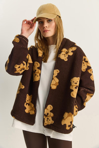 Kadın Kapüşonlu Cep Detaylı Teddy Oversize Polar Sweatshirt 4133 60283893 - Kahverengi SWEATSHİRT modelleri