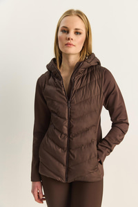Kadın Kapüşonlu Fermuarlı Garnili Slim Fit Şişme Mont 1123 60283816 - Acı Kahve MONT modelleri