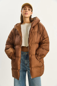 Kadın Kapüşonlu Oversize Yarasa Kol Şişme Mont 60283686 - Kahverengi DIŞ GİYİM modelleri