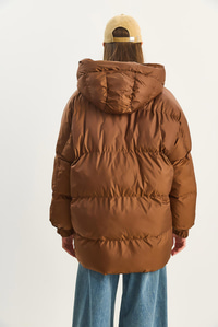 Kadın Kapüşonlu Oversize Yarasa Kol Şişme Mont 60283686 - Kahverengi DIŞ GİYİM modelleri
