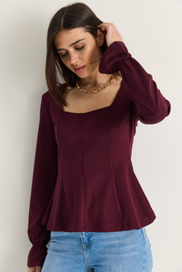 Kadın Kare Yaka Büzgülü Kol Detaylı Bluz Modal 588 60286493 - Mürdüm BLUZ modelleri