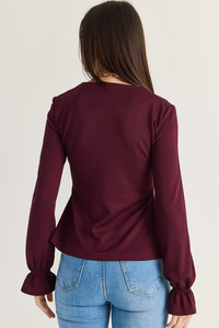 Kadın Kare Yaka Büzgülü Kol Detaylı Bluz Modal 588 60286493 - Mürdüm BLUZ modelleri