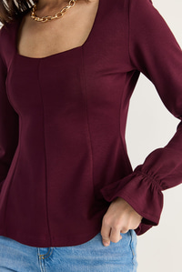 Kadın Kare Yaka Büzgülü Kol Detaylı Bluz Modal 588 60286493 - Mürdüm BLUZ modelleri
