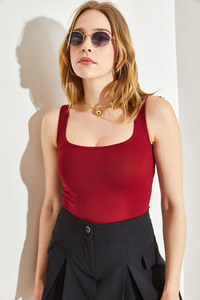 Kadın Kare Yaka Kalın Askılı Crop Atlet 60251254 - Bordo BLUZ modelleri