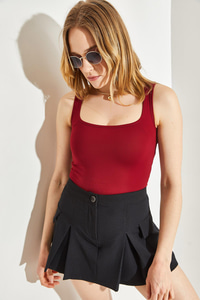 Kadın Kare Yaka Kalın Askılı Crop Atlet 60251254 - Bordo BLUZ modelleri