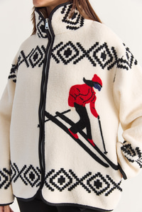 Kadın Kayakçı Desenli Dik Yaka Cep Detaylı Biyeli Fermuarlı Polar Sweatshirt 60286750 - Ekru-Siyah SWEATSHİRT modelleri