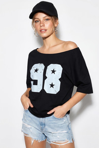 Kadın Kayık Yaka Baskılı Oversize %100 Pamuk T-Shirt ÖT100005 60286270 - Siyah T-SHİRT modelleri