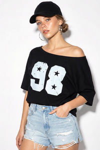 Kadın Kayık Yaka Baskılı Oversize %100 Pamuk T-Shirt ÖT100005 60286270 - Siyah T-SHİRT modelleri
