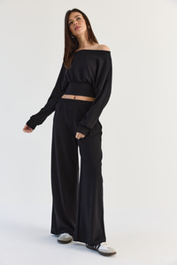 Kadın Kayık Yaka Beli Korseli Crop Bluz Cep Detaylı Palazzo Pantolon Modal Takım 36049 60286542 - Siyah ALT - ÜST TAKIM modelleri