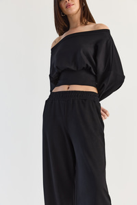 Kadın Kayık Yaka Beli Korseli Crop Bluz Cep Detaylı Palazzo Pantolon Modal Takım 36049 60286542 - Siyah ALT - ÜST TAKIM modelleri