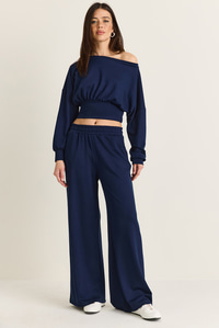 Kadın Kayık Yaka Beli Korseli Crop Bluz Cep Detaylı Palazzo Pantolon Modal Takım 36049 60286542 - Lacivert ALT - ÜST TAKIM modelleri