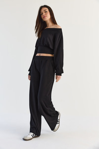 Kadın Kayık Yaka Beli Korseli Crop Bluz Cep Detaylı Palazzo Pantolon Modal Takım 36049 60286542 - Siyah ALT - ÜST TAKIM modelleri