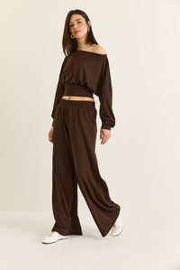 Kadın Kayık Yaka Beli Korseli Crop Bluz Cep Detaylı Palazzo Pantolon Modal Takım 36049 60286542 - Acı Kahve ALT - ÜST TAKIM modelleri