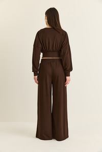 Kadın Kayık Yaka Beli Korseli Crop Bluz Cep Detaylı Palazzo Pantolon Modal Takım 36049 60286542 - Acı Kahve ALT - ÜST TAKIM modelleri