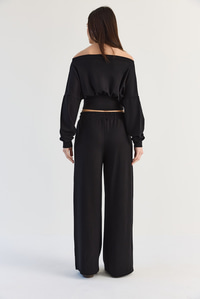 Kadın Kayık Yaka Beli Korseli Crop Bluz Cep Detaylı Palazzo Pantolon Modal Takım 36049 60286542 - Siyah ALT - ÜST TAKIM modelleri