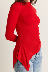Kadın Kayık Yaka Drapeli Asimetrik Uzun Kollu Modal Bluz 6191 60286535 - Kırmızı BLUZ modelleri