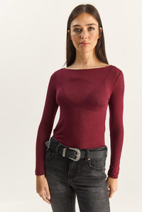 Kadın Kayık Yaka Modal Ultra Hafif Bluz 1012 60283863 - Bordo BLUZ modelleri