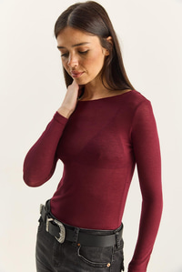 Kadın Kayık Yaka Modal Ultra Hafif Bluz 1012 60283863 - Bordo BLUZ modelleri