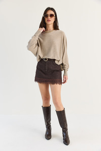 Kadın Kayık Yaka Oversize Kollu Merserize Pelerin Triko Bluz TK261145 60286540 - Bej BLUZ modelleri
