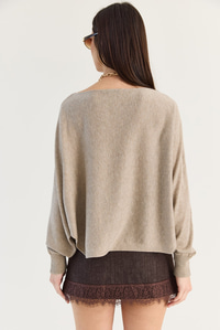 Kadın Kayık Yaka Oversize Kollu Merserize Pelerin Triko Bluz TK261145 60286540 - Bej BLUZ modelleri
