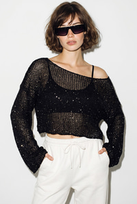 Kadın Kayık Yaka Pullu File Dokulu Yarasa Kollu Crop Bluz 2765 60286345 - Siyah BLUZ modelleri