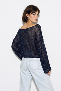 Kadın Kayık Yaka Pullu File Dokulu Yarasa Kollu Crop Bluz 2765 60286345 - Lacivert BLUZ modelleri