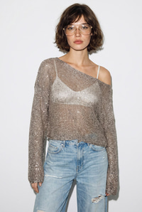 Kadın Kayık Yaka Pullu File Dokulu Yarasa Kollu Crop Bluz 2765 60286345 - Bej BLUZ modelleri